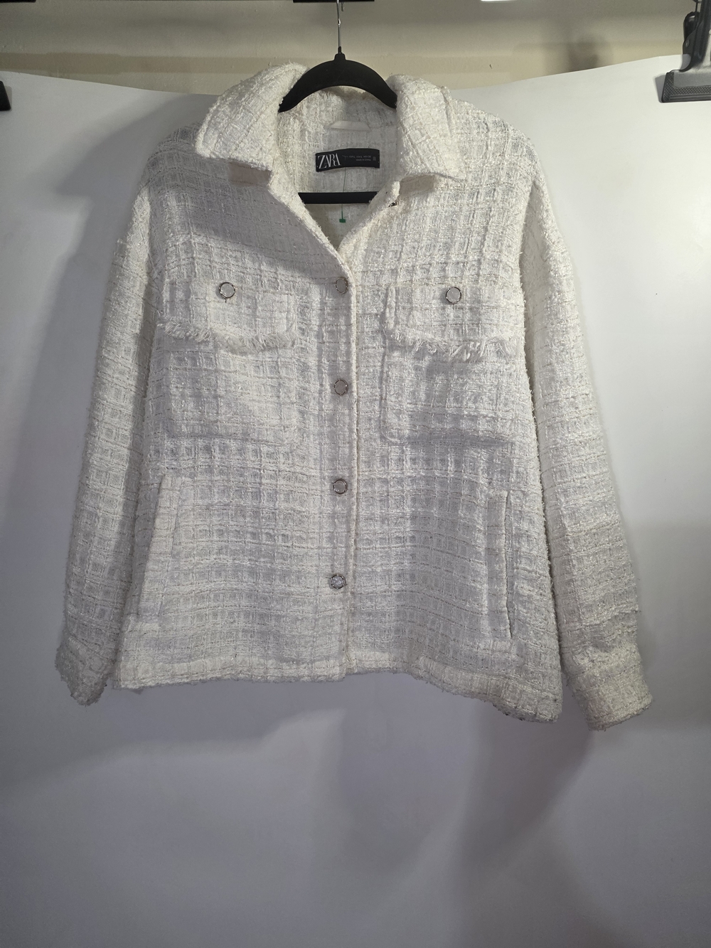 Zara Cream Bouclé Tweed Jacket Size L.